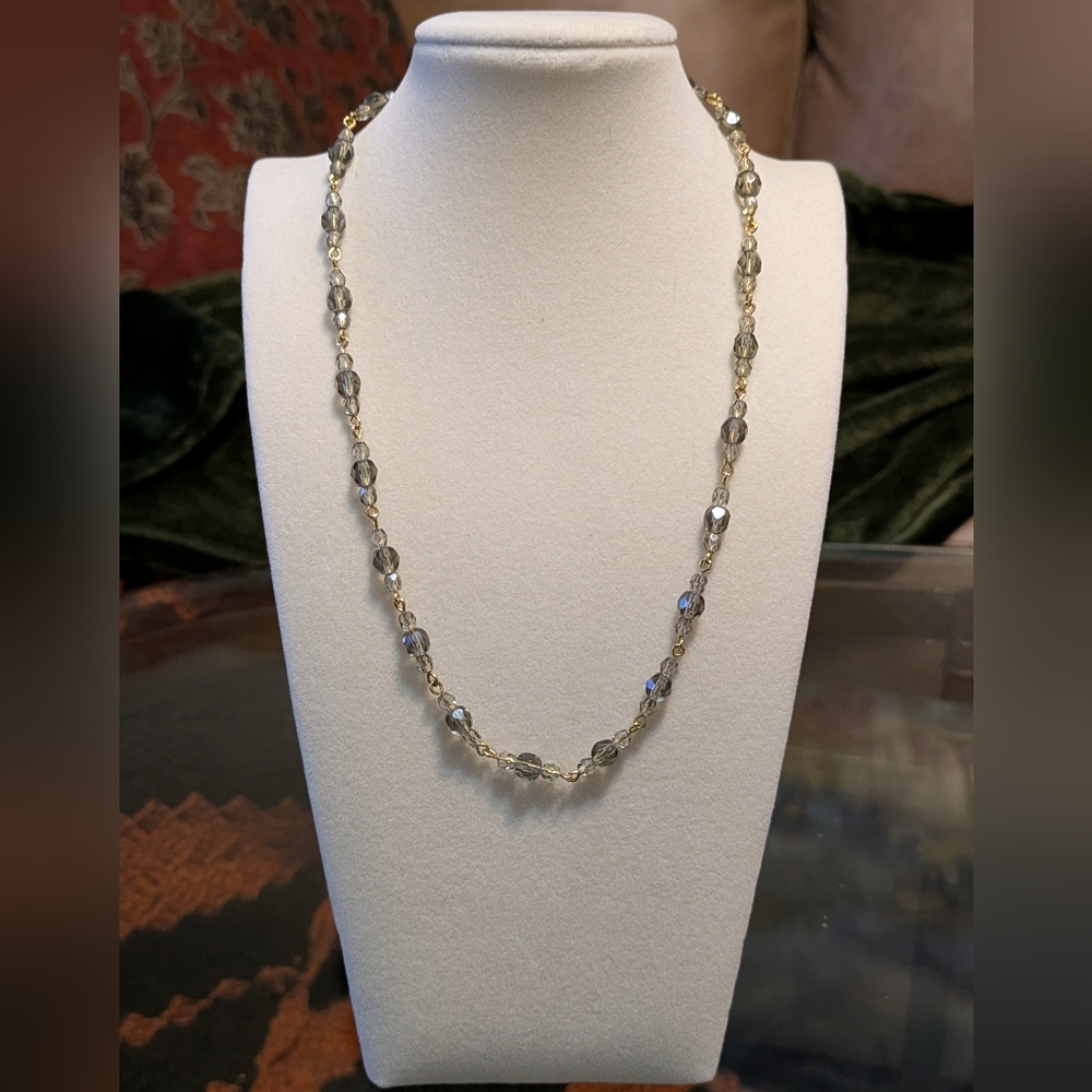 Vintage Gray Crystal And Gold Tone Wire Necklace